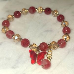 **3 for $15** MIX 3 /  Red beaded Butterfly Bracelet